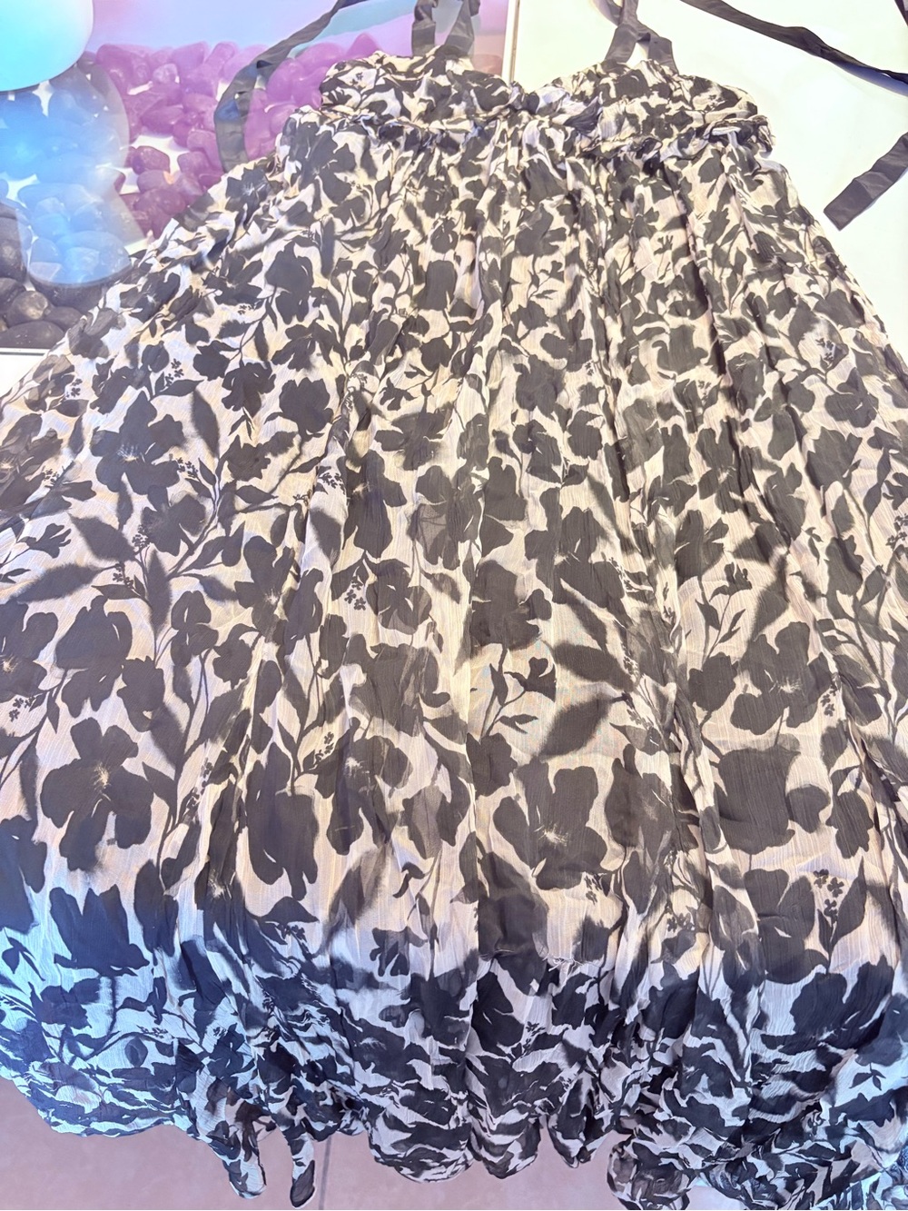 NWT- J.Crew Black and Cream Floral V-Neck Midi Dress - Picture 6 of 12